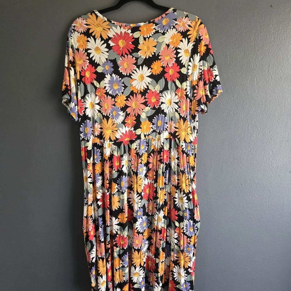 Cream n Sugar Retro Inspired Daisy Print Babydoll Midi Pocket Dress 1X - Picture 5 of 5